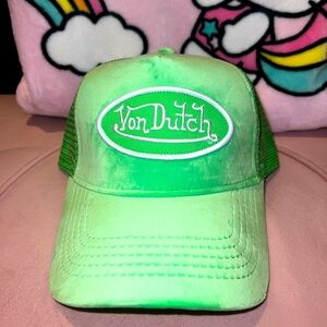 Von Dutch Lime Green velvety trucker hat